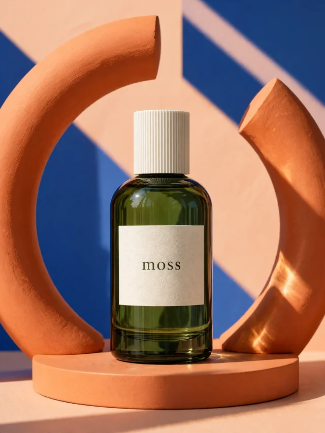 The same Moss bottle framed by terracotta sculpture